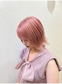 ショートウルフハイトーンカラーダブルカラーペールピンク☆