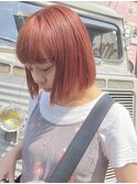毛利/秋おすすめ 切りっぱなしボブ 暖色カラー オレンジ ピンク
