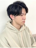 センターパート シースルーマッシュ 毛流れパーマ 20代