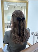 編み込みハーフアップ