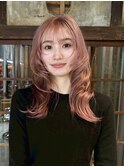 くすみピンク×レイヤーカット