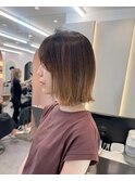 オリーブグレー/前髪/ボブ/マロンベージュ/レイヤーカット/小顔