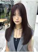 美髪バーガンディ韓国レイヤー小顔ロングセミディ顔周り前髪