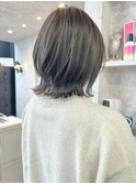 福山市美容室Caaryハイライト透明感グレージュカラーミディアム
