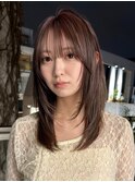 原宿レイヤーカットハッシュカットミディアムヘーゼルベージュ