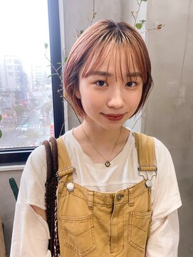 テトヘアー(teto hair) ボブ清楚前髪シースルーハイトーン暖色系ベージュオレンジピンク