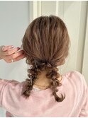 ボブアレンジ結婚式参列ヘアセットツイン編み下ろしヘアアレンジ