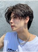 ショートウルフセンターパートルーズパーマメンズカット