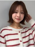 くびれボブ ショートヘア 外ハネボブ 透明感ブラウン