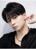 メンズセンターパートショートフェザーショート黒髪ツーブロック