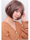王道シンプルボブ　シースルーバング　アッシュクスミベージュ