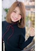 オレンジブラウンで透明感☆ナチュラル小顔ロングボブc1