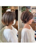 《30代40代》白髪ぼかしハイライト×前下がりボブ【イケダ】