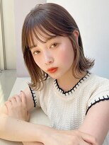 インナーカラーくびレイヤーくびれボブフルバング似合わせカット