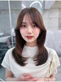 黒髪ボブルフネビージュ小顔ワンレン顔まわり韓国レイヤーカット