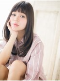 ツヤ髪ぱっつん前髪アッシュレイヤーロングa小山10代20代30代