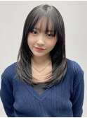 小顔 前髪 レイヤーカット ダークブルー ワンホンレイヤー "