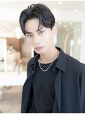 モテるメンズ波巻きツーブロック韓国風黒髪マッシュパーマウルフ