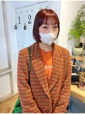 ピンクベージュ/ピンクブラウン/顔周りレイヤー/ミニボブ/透明感