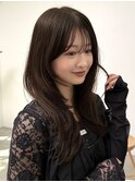ロングレイヤーショコラグレージュ顔周り前髪カットハッシュ