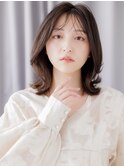 抜け感黒髪ダークアッシュミディアムハッシュカット30代上尾bs3