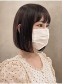 ミニボブ マロンベージュ 前髪あり前下がり イルミナカラー 小顔