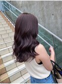 濡れ髪　切りっぱなし　くすみピンク　セミウェットウェーブ