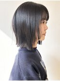 【モリオ松戸　石山】黒髪ストレートボブ切りっぱなしボブ前髪有