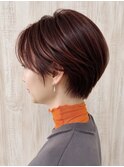 【大人ショートヘア】夏のショート×透け感レッドオレンジ