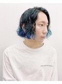 【早瀬忍　梅田中津】メンズボブパーマ×ブルーデザインカラー