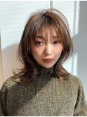 顔周り小顔カットボブルフ☆ハイライトカラーピンクベージュ
