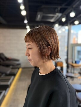 ソイクフ 四条大宮店(SOY-KUFU) 20代30代40代ナチュラルチェリーブラウンボブ切りっぱなしボブ