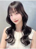 おくれ毛前髪カットグレージュ韓国ヘアヘア_F0865