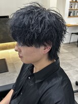 リオールバイニアウ(RE:ALL by Niau) メンズマッシュウルフブルーブラックブリーチカラーウルフ