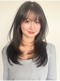 ◎大人ガーリーダークアッシュミディアムレイヤーカット小顔