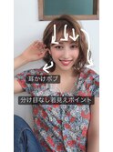 大人上品前髪ありナチュラルブラウンミディアムボブ20代30代40代
