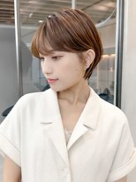 ロンドシエル 横浜(Lond ciel)&nbsp;ミニウルフチェリーブラウンブリーチなしショートボブ前髪/
