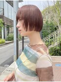 ミニボブ オレンジカラー ボブウルフ ワイドバング ボブ【Riku】