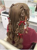 髪リハーフツイン編みたらし