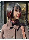 グラデーションレッドカラー裾カラーブリーチデザインカラーボブ
