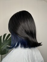 ピークスヘア(peaks hair) 外ハネボブ インナーカラー ネイビーカラー ブリーチ1回 堀江