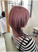 ハイトーンピンクブリーチありウルフカット