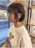顔周りカットダークブラウンウォームベージュミニマムボブカット