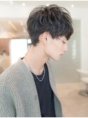 ツイストパーマ七三オールバックマッシュウルフスリークショート