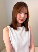 オレンジブラウン ブリーチなしダブルカラー 顔周りカット 20代