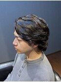 ビジネスツーブロック ミディアムウルフ かき上げ毛流れパーマ