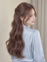 モト 船橋(moto)&nbsp;韓国お呼ばれハーフアップ艶髪ロングローズモカブラウン船橋