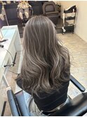 前髪ハイライトカラーこなれミディイメチェンウェーブパーマ