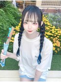 #黒髪#エクステ/60枚#インナー#ブルー#地雷系#量産#コンカフェ嬢