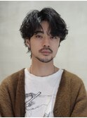 センターパートシャドウパーマルーズパーマ大人メンズヘア